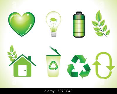 abstract shiny green eco icons set vector illustration Stock Vector