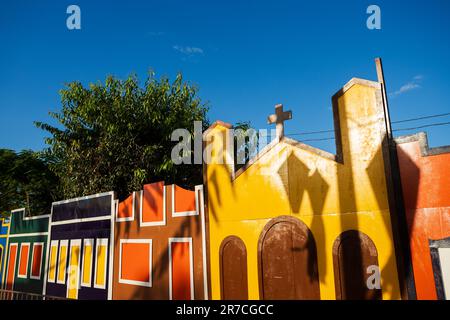 colorful facades of festa junina (june party or feast of saint John) in northeast brazil Stock Photo