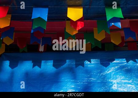 festa junina flags with blue canvas background Stock Photo