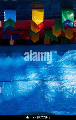 festa junina flags with blue canvas background Stock Photo