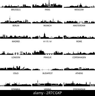 detailed illustrations of various european cities Stock Vector