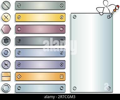 set of metal buttons, icons, frames and mechanical Stock Vector