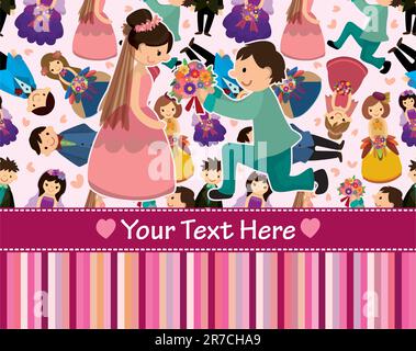 cartoon Wedding ceremony - bride and groom seamless pattern Stock Vector