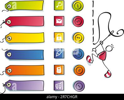 color icons and etiquette for a cute web of clothes Stock Vector
