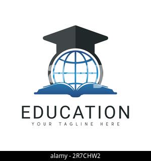 Education Logo Design Global Academy Graduation Hat Logotype Stock Vector