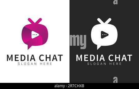 Media Chat Logo Design 3D Gradient Icon Play Button Chat Logotype Talk Chat Stock Vector