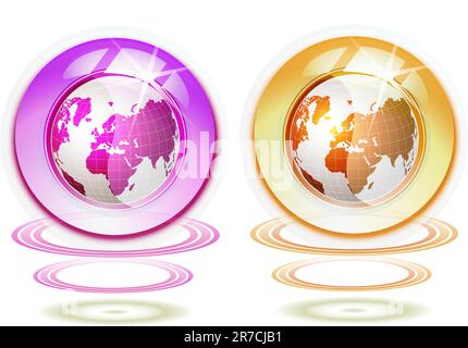 Glass globe with Earth suspended by waves isolated on white background Stock Vector