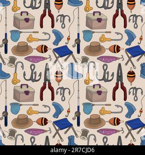 cartoon Fishing seamless pattern Stock Vector