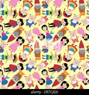 cartoon story people seamless pattern Stock Vector