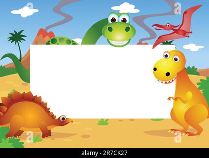 Dinosaurs and blank sign Stock Vector