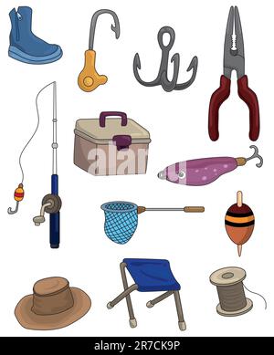 cartoon Fishing icons set Stock Vector