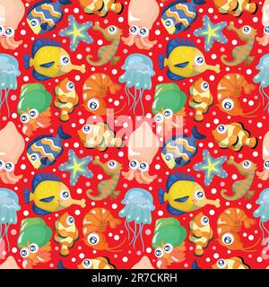 cartoon fish seamless pattern Stock Vector