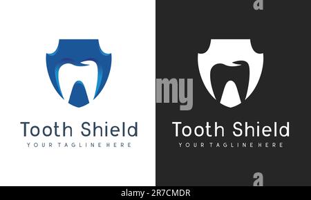 Dental Care Logo Design Dentist Clinic Dental Love Shield Tooth Protection Healthy Smiling Tooth Logo Design Stock Vector