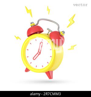 Vector 3D Ringing alarm with lightning. 7 o clock. Wake up, Good morning concept. Marketing time concept. Alarming ring. Realistic 3D vector illustrat Stock Vector