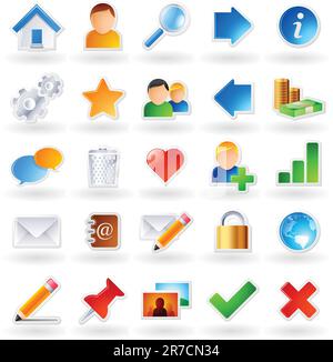 Set of 25 colored icons for websites and online communities Stock Vector