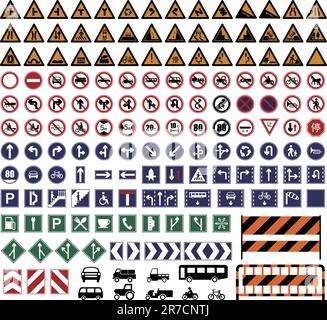 Vector illustration of hundreds Traffic Sign collections. Stock Vector