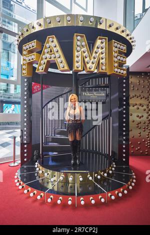 BANGKOK, THAILAND - CIRCA JANUARY, 2020: Britney Spears life-size wax figure displayed at the shopping centre in Bangkok. Stock Photo