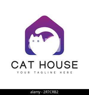 Cute Cat House Logo Design Pet House Logotype Stock Vector