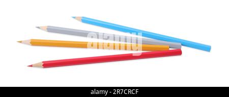 New colorful wooden pencils on white background Stock Photo