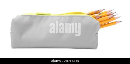 Many sharp pencils in pencil case on white background Stock Photo - Alamy