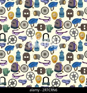 cartoon bicycle equipment seamless pattern Stock Vector