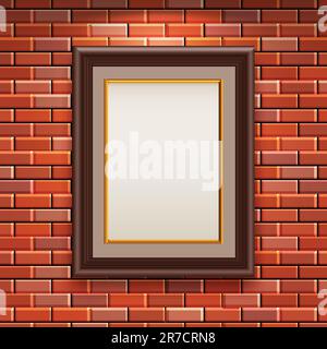 Gallery Interior with empty frame on brick wall Stock Vector