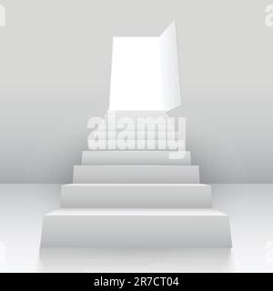 White staircase to open door. Vector illustration Stock Vector