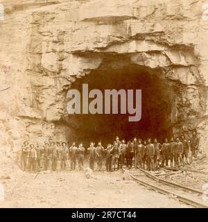 Coal Mine about 1900, West Virginia Coal Mining, Coal Miners, Turn of the Century Mining Industry History, Appalachia Stock Photo