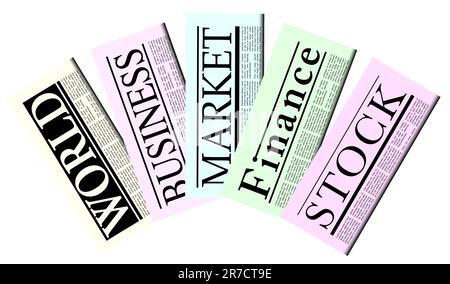 Illustration of Fictitious Financial Newspapers With Lorem Ipsum Copy Isolated on White Background Stock Vector