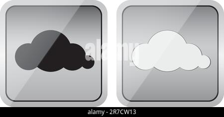 Pair of cloud computing glossy buttons with white and black clouds Stock Vector