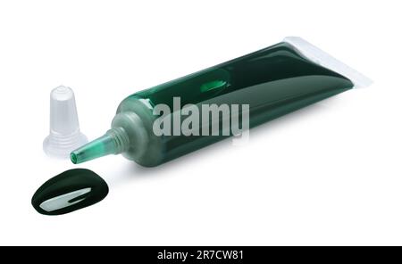 Tube with dark green food coloring isolated on white Stock Photo - Alamy