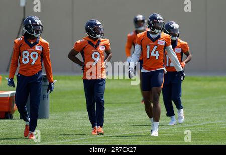 Denver Broncos wide receiver Brandon Johnson (89) is covered by Buffalo  Bills cornerback Kaiir Elam (24) during the first half of a preseason NFL  football game in Orchard Park, N.Y., Saturday, Aug.