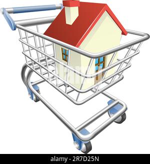 An illustration of a shopping cart trolley with house Stock Vector
