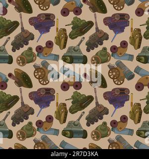 cartoon Tank/Cannon Weapon seamless pattern Stock Vector