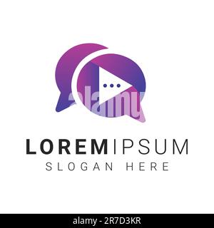 Media Chat Logo Design 3D Gradient Icon Play Button Chat Logotype Talk Chat Stock Vector