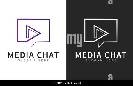 Media Chat Logo Design 3D Gradient Icon Play Button Chat Logotype Talk Chat Stock Vector