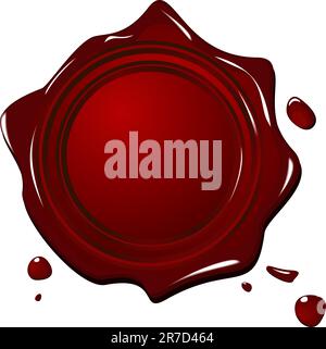 Illustration of wax grunge red seal isolated on white background - vector Stock Vector