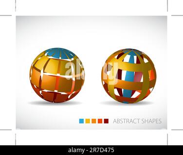 Collection of abstract spheres made from colorful stripes and squares Stock Vector