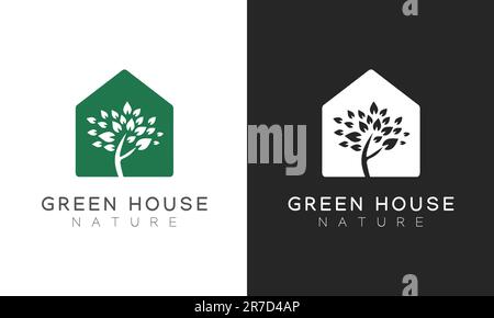 Green House Logo Design Leaf with House Logotype Tree House Stock Vector