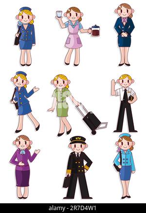 cartoon flight attendant/pilot icon Stock Vector