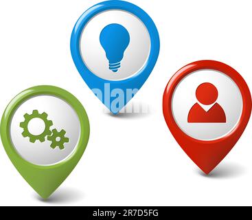 Set of round 3D pointers - settings, user, idea Stock Vector