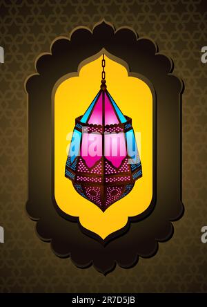 Beautiful Islamic Lamp in arch - Vector Illustration Stock Vector