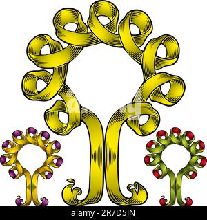 Tree symbol created of ribbon, set of color versions. Vector eco signs. Stock Vector