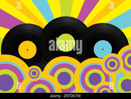 Retro Party Background - Vinyl Records on Multicolor Background Stock Vector
