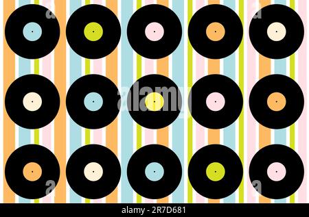 Abstract Wallpaper - Vintage Vinyl Records on Striped Background Stock Vector