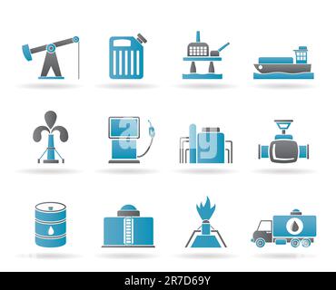 Oil and petrol industry icons - vector icon set Stock Vector