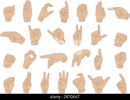 Vector Illustration of Sign Language Hand Gestures. Stock Vector