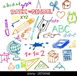 Back to school - set of school doodle illustrations Stock Vector
