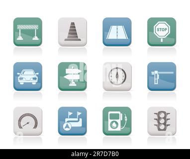 Road, navigation and traffic  icons - vector icon set Stock Vector