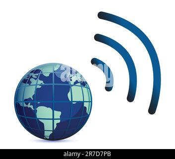 wireless connection with the earth globe isolated over white Stock Vector